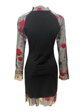 Women's Sheath Dress Mini Dress Black Long Sleeve Floral Mesh Winter Fall Autumn Turtleneck Stylish Winter Dress Weekend Fall Dress